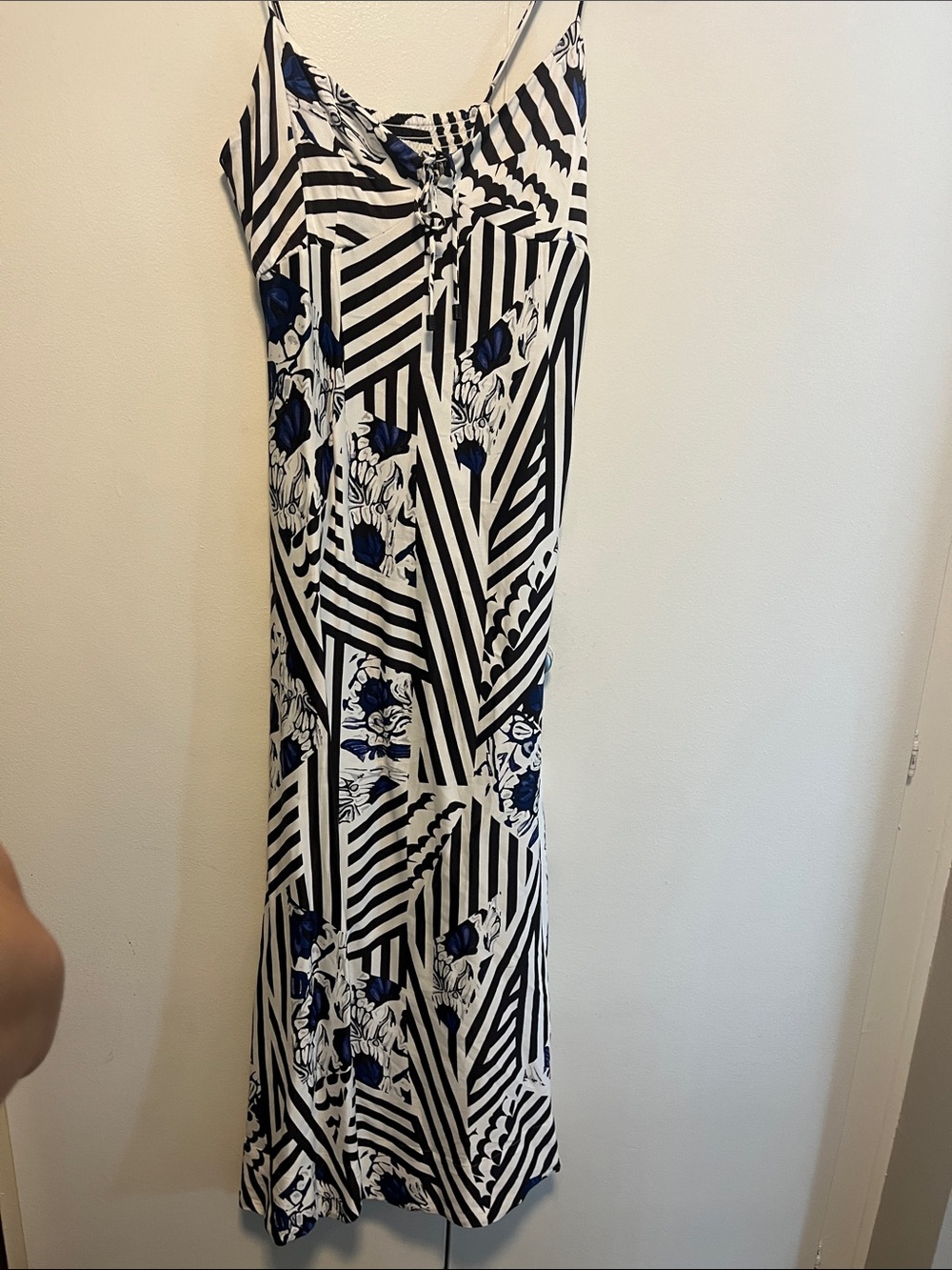 Anthropologie Maeve Black & White Printed Tie-Neck Long Dress w sz M